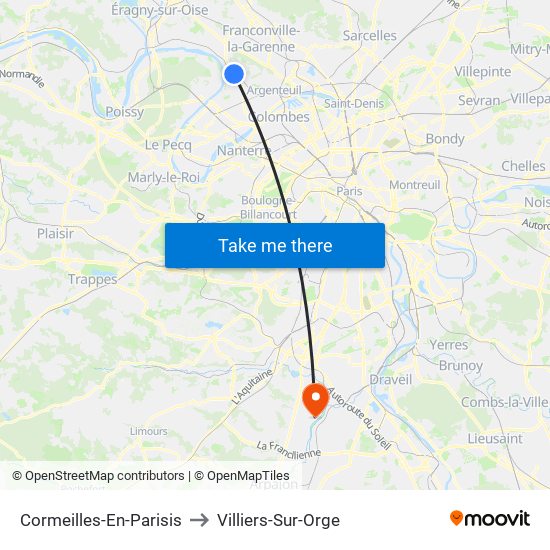 Cormeilles-En-Parisis to Villiers-Sur-Orge map