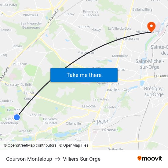 Courson-Monteloup to Villiers-Sur-Orge map