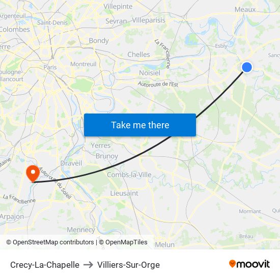 Crecy-La-Chapelle to Villiers-Sur-Orge map