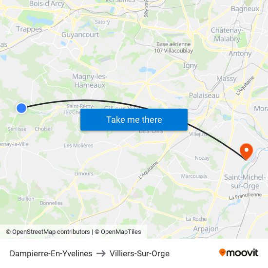 Dampierre-En-Yvelines to Villiers-Sur-Orge map