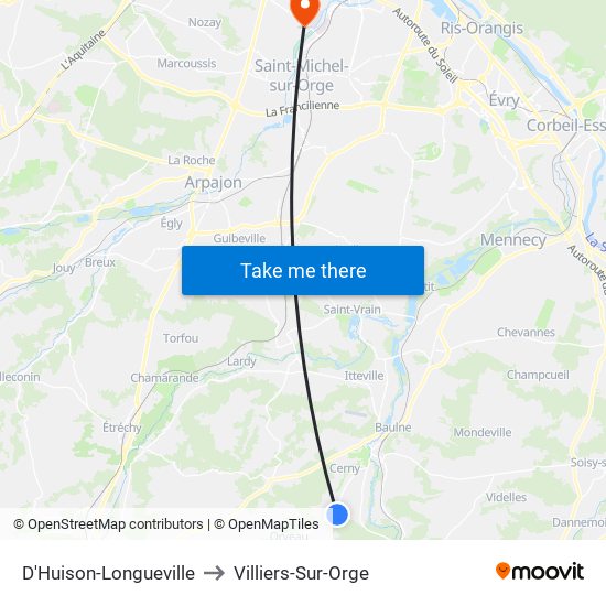 D'Huison-Longueville to Villiers-Sur-Orge map