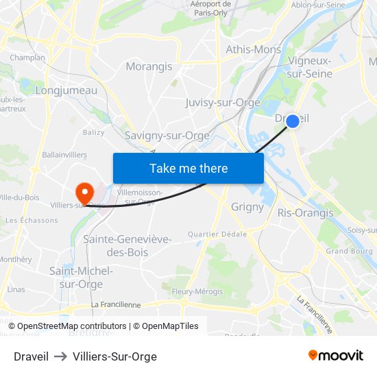 Draveil to Villiers-Sur-Orge map