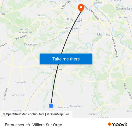 Estouches to Villiers-Sur-Orge map
