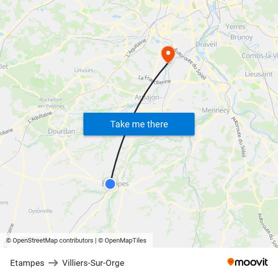 Etampes to Villiers-Sur-Orge map