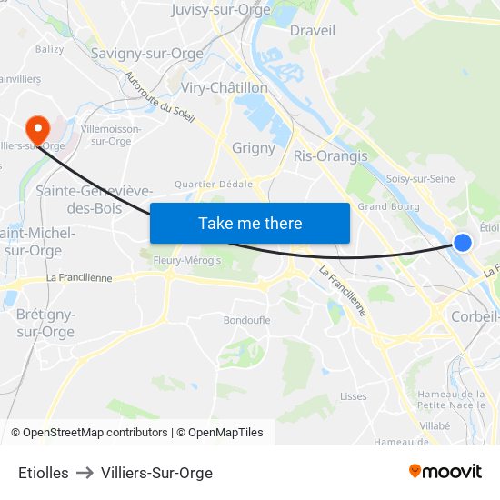 Etiolles to Villiers-Sur-Orge map