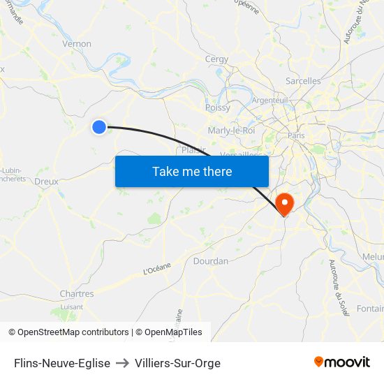 Flins-Neuve-Eglise to Villiers-Sur-Orge map