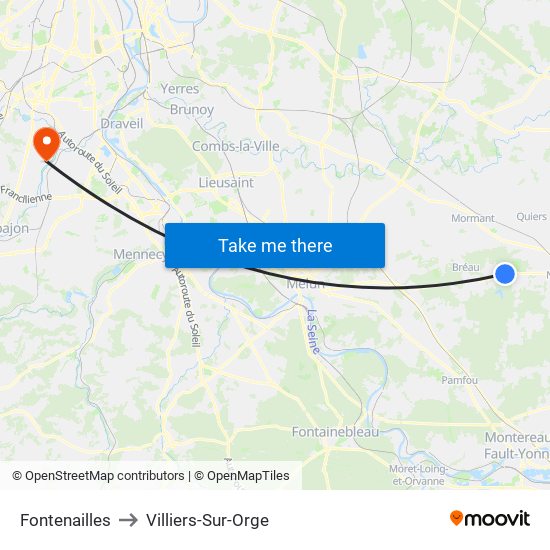 Fontenailles to Villiers-Sur-Orge map
