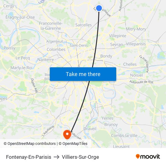 Fontenay-En-Parisis to Villiers-Sur-Orge map