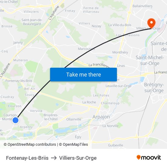 Fontenay-Les-Briis to Villiers-Sur-Orge map