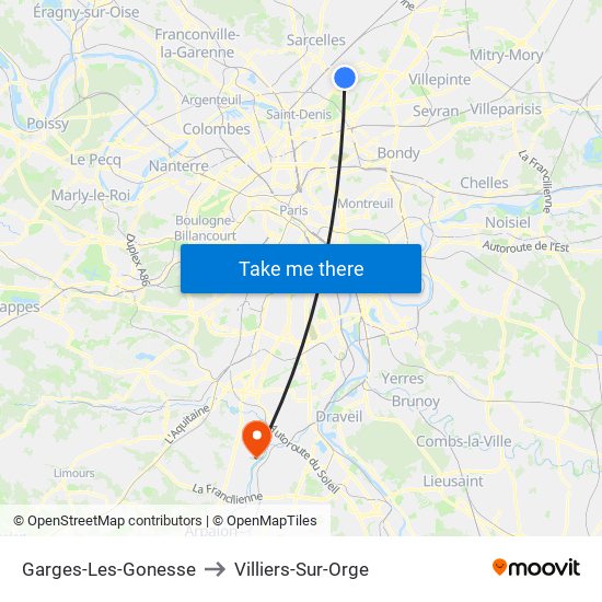 Garges-Les-Gonesse to Villiers-Sur-Orge map