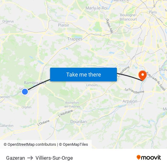 Gazeran to Villiers-Sur-Orge map