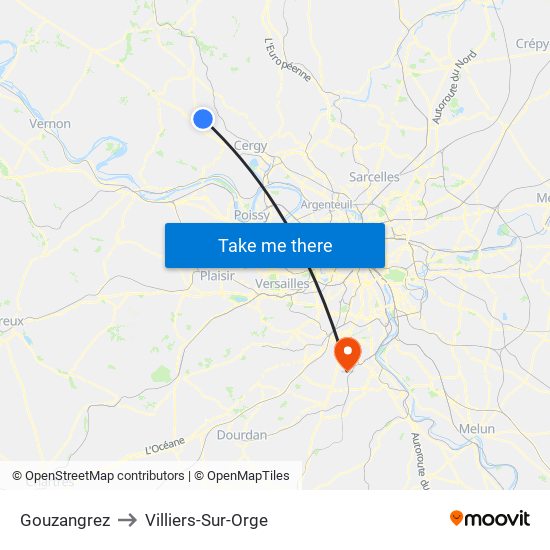 Gouzangrez to Villiers-Sur-Orge map