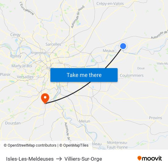 Isles-Les-Meldeuses to Villiers-Sur-Orge map