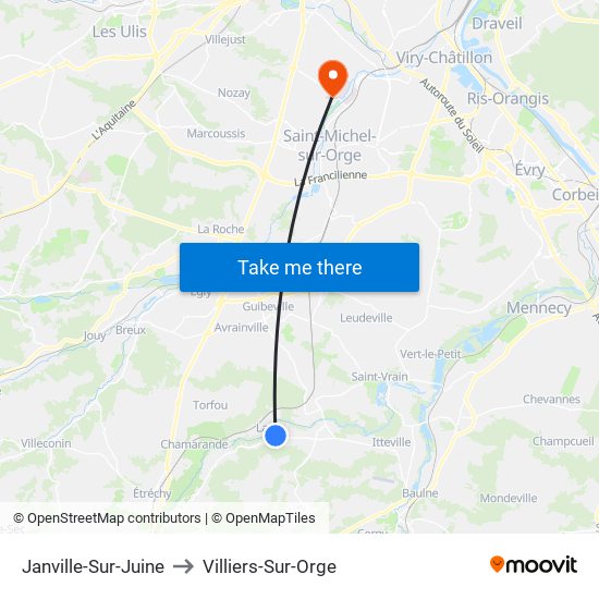Janville-Sur-Juine to Villiers-Sur-Orge map