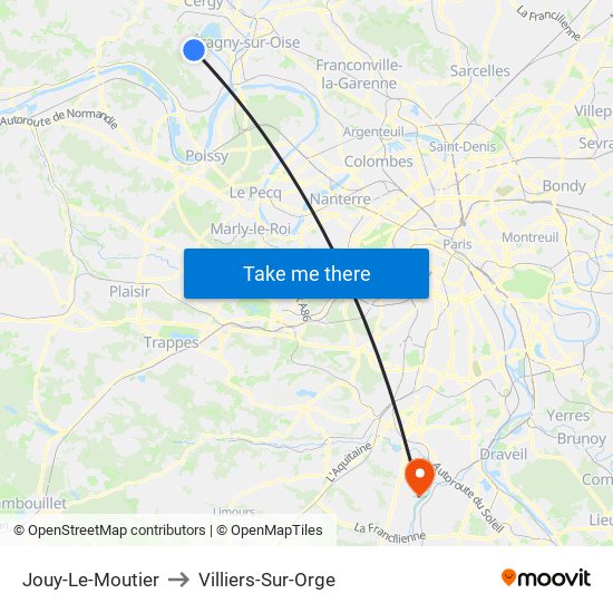 Jouy-Le-Moutier to Villiers-Sur-Orge map