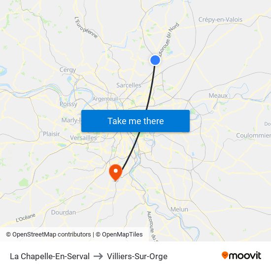La Chapelle-En-Serval to Villiers-Sur-Orge map