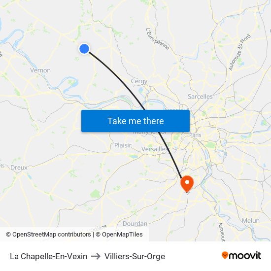 La Chapelle-En-Vexin to Villiers-Sur-Orge map
