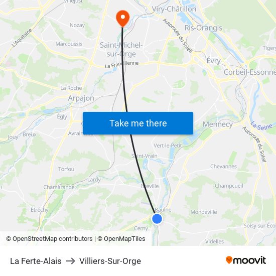 La Ferte-Alais to Villiers-Sur-Orge map