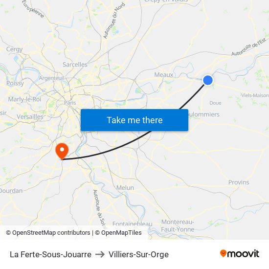 La Ferte-Sous-Jouarre to Villiers-Sur-Orge map