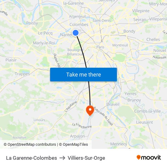La Garenne-Colombes to Villiers-Sur-Orge map