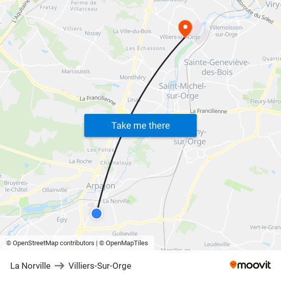 La Norville to Villiers-Sur-Orge map
