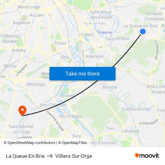 La Queue-En-Brie to Villiers-Sur-Orge map