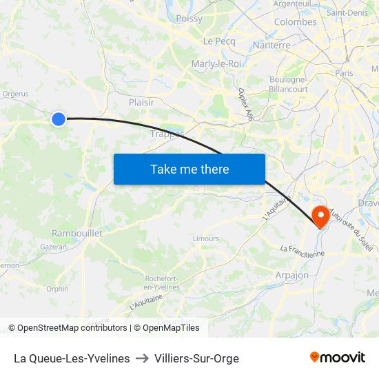 La Queue-Les-Yvelines to Villiers-Sur-Orge map