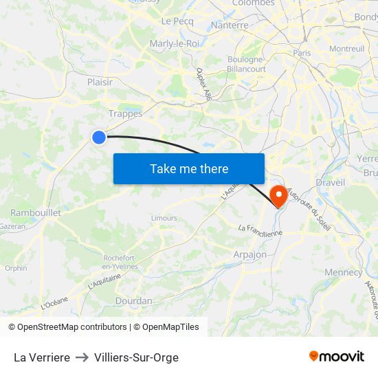 La Verriere to Villiers-Sur-Orge map