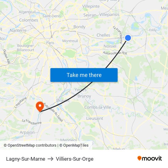 Lagny-Sur-Marne to Villiers-Sur-Orge map