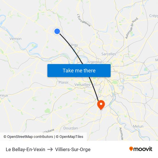 Le Bellay-En-Vexin to Villiers-Sur-Orge map