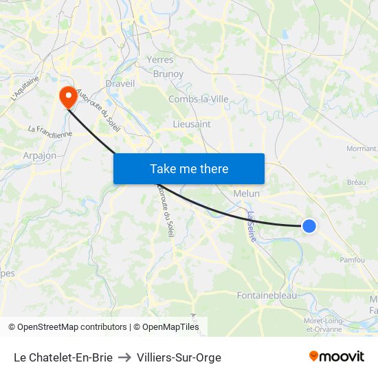 Le Chatelet-En-Brie to Villiers-Sur-Orge map
