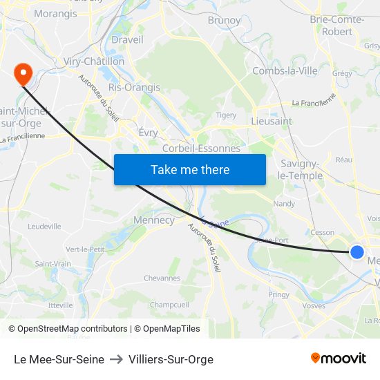 Le Mee-Sur-Seine to Villiers-Sur-Orge map