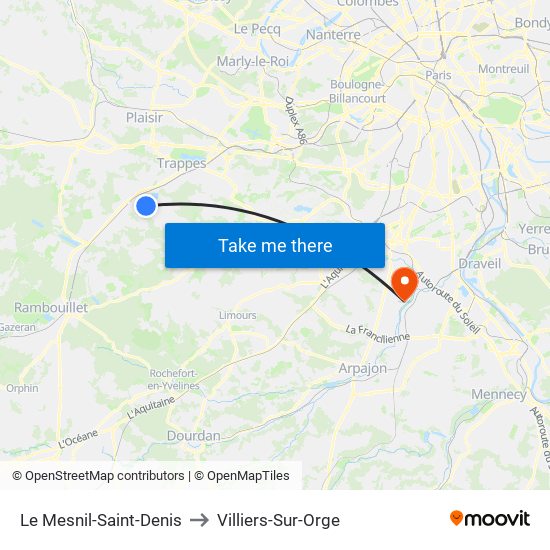 Le Mesnil-Saint-Denis to Villiers-Sur-Orge map