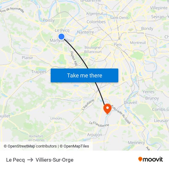 Le Pecq to Villiers-Sur-Orge map