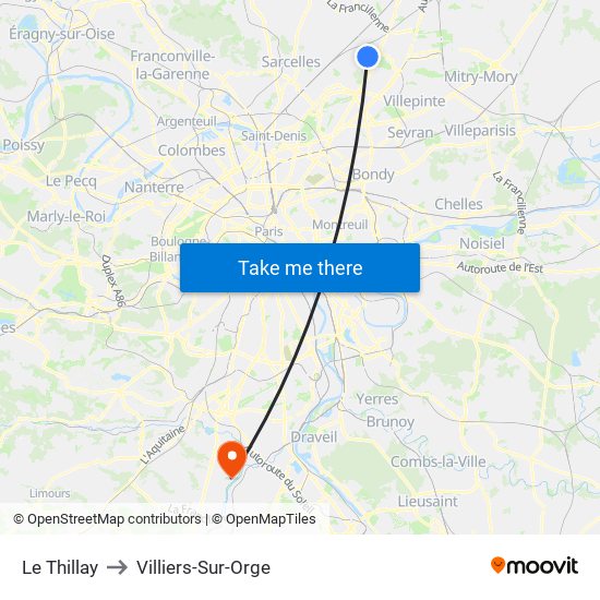 Le Thillay to Villiers-Sur-Orge map