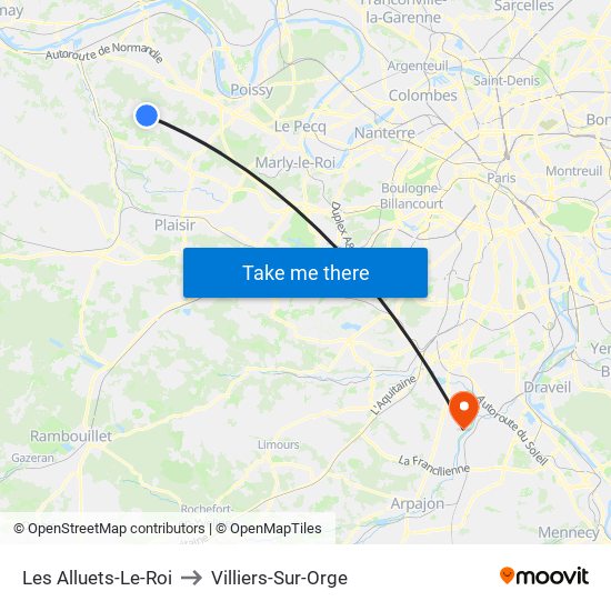 Les Alluets-Le-Roi to Villiers-Sur-Orge map