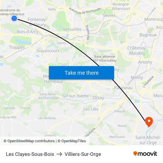Les Clayes-Sous-Bois to Villiers-Sur-Orge map