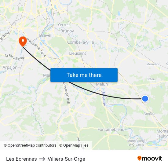 Les Ecrennes to Villiers-Sur-Orge map