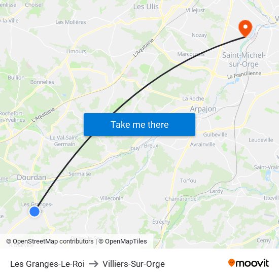 Les Granges-Le-Roi to Villiers-Sur-Orge map