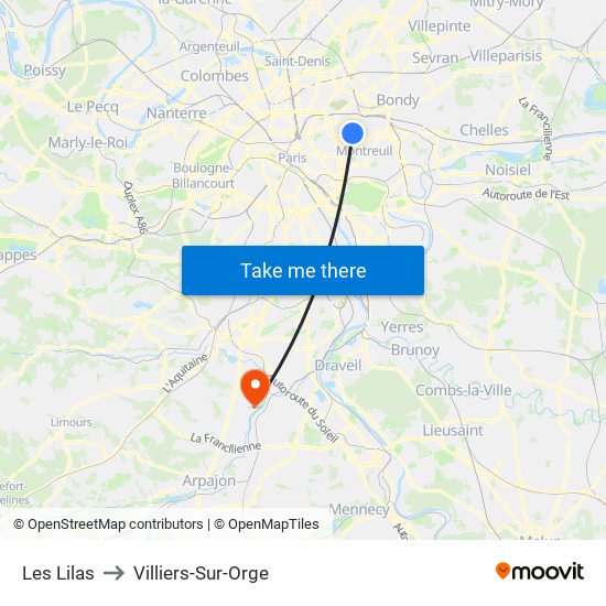 Les Lilas to Villiers-Sur-Orge map