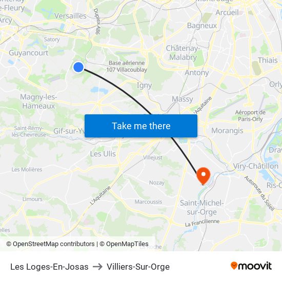 Les Loges-En-Josas to Villiers-Sur-Orge map