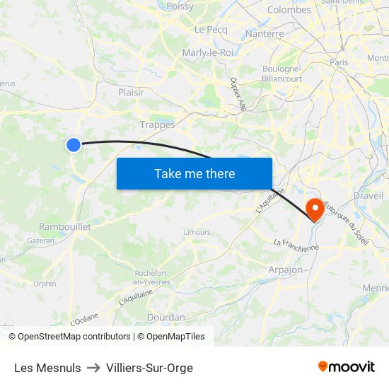 Les Mesnuls to Villiers-Sur-Orge map