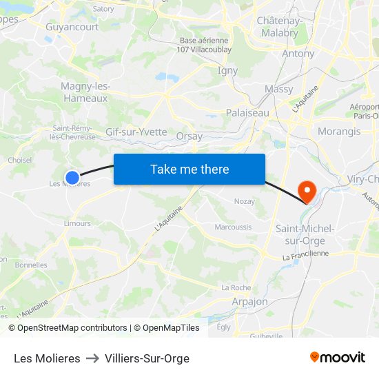 Les Molieres to Villiers-Sur-Orge map