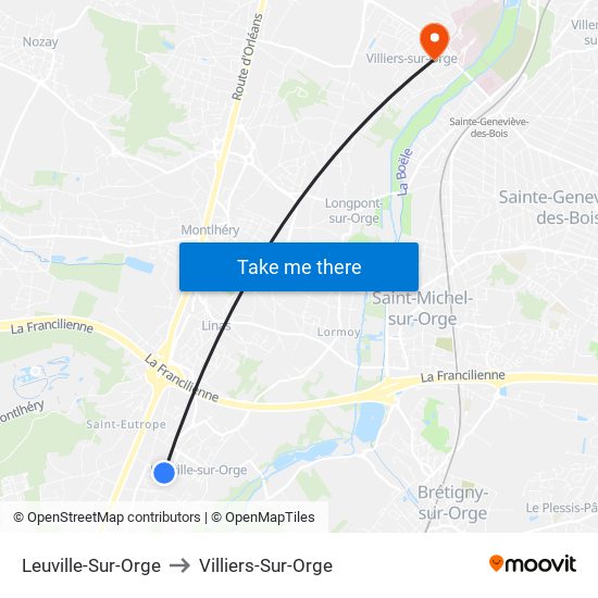 Leuville-Sur-Orge to Villiers-Sur-Orge map