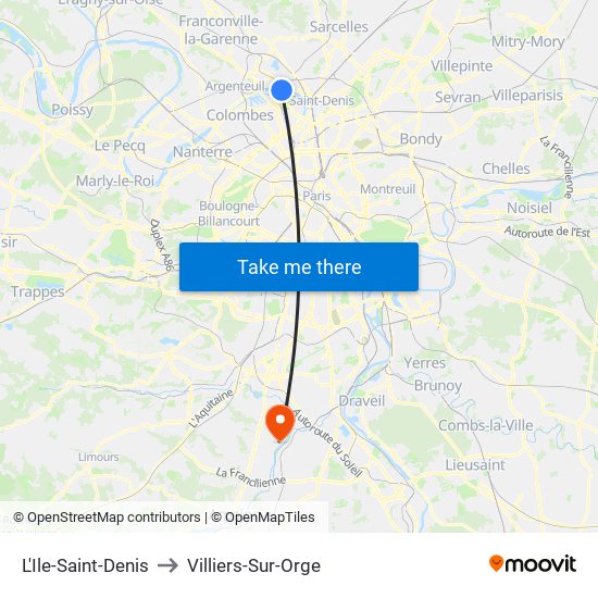 L'Ile-Saint-Denis to Villiers-Sur-Orge map