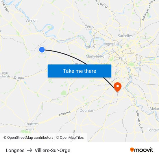 Longnes to Villiers-Sur-Orge map