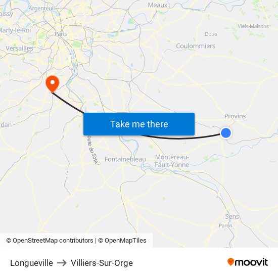 Longueville to Villiers-Sur-Orge map