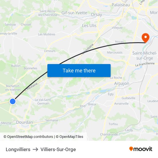 Longvilliers to Villiers-Sur-Orge map