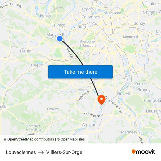 Louveciennes to Villiers-Sur-Orge map