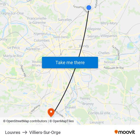 Louvres to Villiers-Sur-Orge map